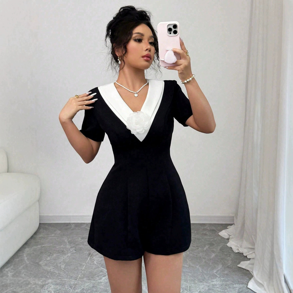 Zara Summer Black and White Color Block Short Jumpsuit Casual Outing